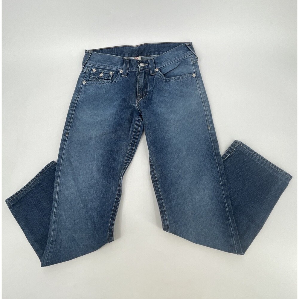 True Religion Denim Straight Jeans Mens 31x31 Blue Medium Wash Flap Pockets Y2K